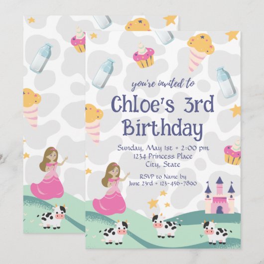 Koe Prinses Verjaardagsuitnodiging Kaart (Voorkant / Achterkant)