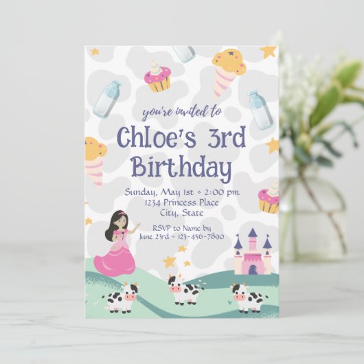 Koe Prinses Verjaardagsuitnodiging Kaart (Staand voorkant)
