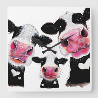 Koe PRiNT, ANiMaL PRiNT ' THe NoSeY Koeien ' Vierkante Klok