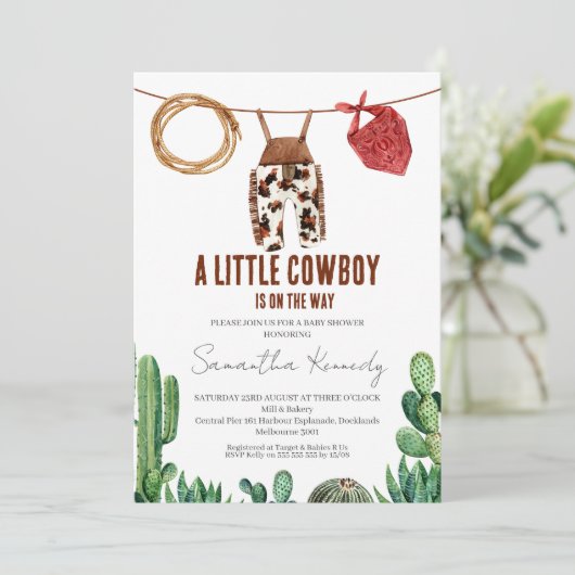 Koe print bijtend Baby shower kleine cowboy Kaart (Staand voorkant)