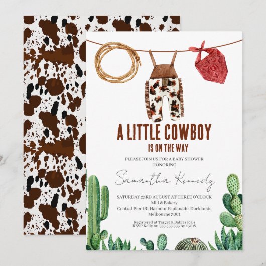 Koe print bijtend Baby shower kleine cowboy Kaart (Voorkant / Achterkant)