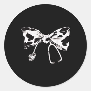 Koe Print Bow en Stethoscoop Nurse RN Afstuderen Ronde Sticker