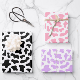 Koe Print Cowgirl Animal Pattern Roze Zwart Paarse Inpakpapier Vel