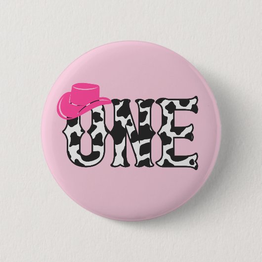 Koe print Cowgirl Pet 1 eerste eerste verjaardag Ronde Button 5,7 Cm (Voorkant)