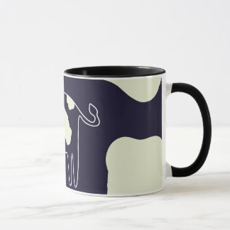 Koe Print Cup op marineblauwe achtergrond met witt Mok