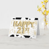 Koe Print en gouden ballonnen Happy 21st Verjaarda Kaart (Gele Bloem)