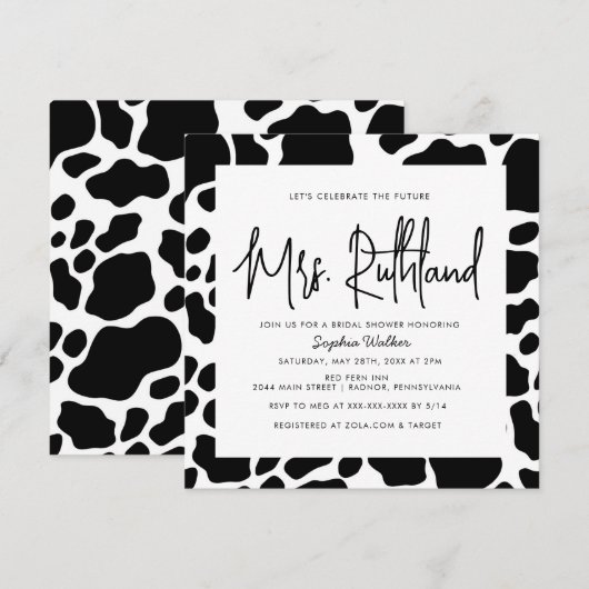 Koe Print Future Mrs Black & White Vrijgezellenfee Kaart (Voorkant / Achterkant)