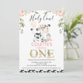 Koe Print Heilige Koe Bloemenfoto Terug 1e Verjaar Kaart (Staand voorkant)