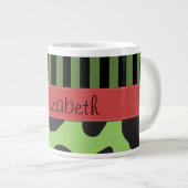 Koe Print, Koe spots, groene strepen, Jouw naam Grote Koffiekop (Voorkant rechts)