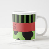 Koe Print, Koe spots, groene strepen, Jouw naam Grote Koffiekop (Rechts)