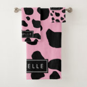 Koe Print, Koe Vlekken, Roze Koe, Jouw naam Bad Handdoek (Insitu)
