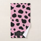 Koe Print, Koe Vlekken, Roze Koe, Jouw naam Bad Handdoek (Handdoek)