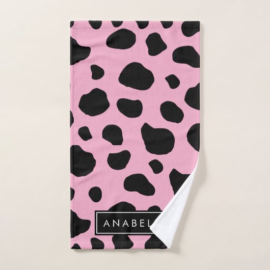 Koe Print, Koe Vlekken, Roze Koe, Jouw naam Bad Handdoek (Handdoek)