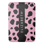 Koe Print, Koe Vlekken, Roze Koe, Jouw naam Badmat (Voorkant Verticaal)