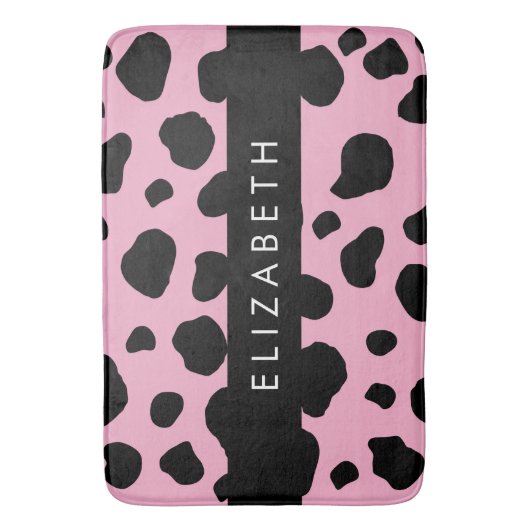 Koe Print, Koe Vlekken, Roze Koe, Jouw naam Badmat (Voorkant Verticaal)