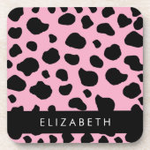 Koe Print, Koe Vlekken, Roze Koe, Jouw naam Bier Onderzetter (Voorkant)
