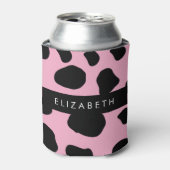 Koe Print, Koe Vlekken, Roze Koe, Jouw naam Blikjeskoeler (Blikje Voorkant)