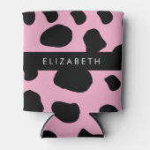 Koe Print, Koe Vlekken, Roze Koe, Jouw naam Blikjeskoeler (Voorkant)