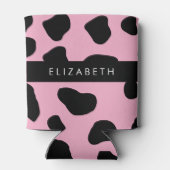 Koe Print, Koe Vlekken, Roze Koe, Jouw naam Blikjeskoeler (Achterkant)