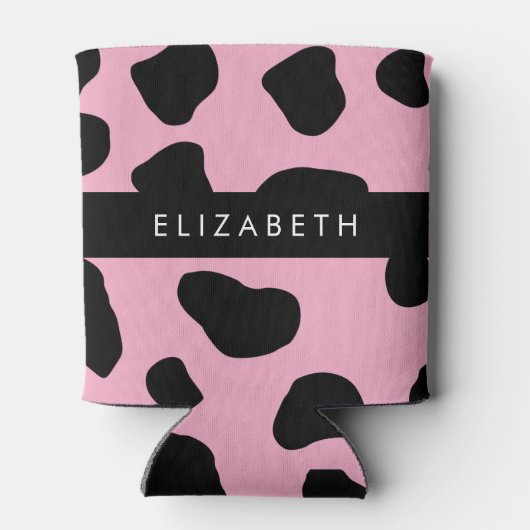 Koe Print, Koe Vlekken, Roze Koe, Jouw naam Blikjeskoeler (Achterkant)