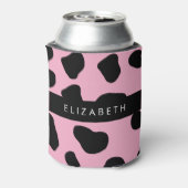 Koe Print, Koe Vlekken, Roze Koe, Jouw naam Blikjeskoeler (Blikje Achterkant)