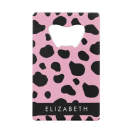 Koe Print, Koe Vlekken, Roze Koe, Jouw naam Creditkaart Flessenopener