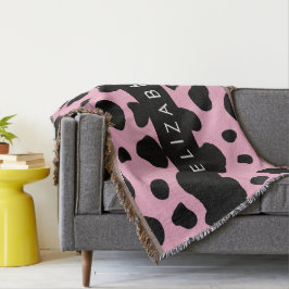 Koe Print, Koe Vlekken, Roze Koe, Jouw naam Deken