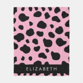 Koe Print, Koe Vlekken, Roze Koe, Jouw naam Fleece Deken (Voorkant)