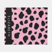Koe Print, Koe Vlekken, Roze Koe, Jouw naam Fleece Deken (Voorkant (Horizontaal))