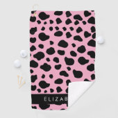 Koe Print, Koe Vlekken, Roze Koe, Jouw naam Golfhanddoek (Insitu)