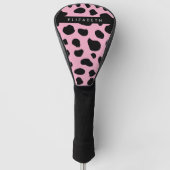 Koe Print, Koe Vlekken, Roze Koe, Jouw naam Golfheadcover (Voorkant)