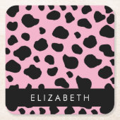 Koe Print, Koe Vlekken, Roze Koe, Jouw naam Kartonnen Onderzetters (Voorkant)
