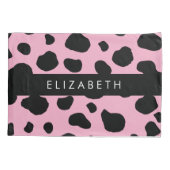 Koe Print, Koe Vlekken, Roze Koe, Jouw naam Kussensloop (Achterkant)