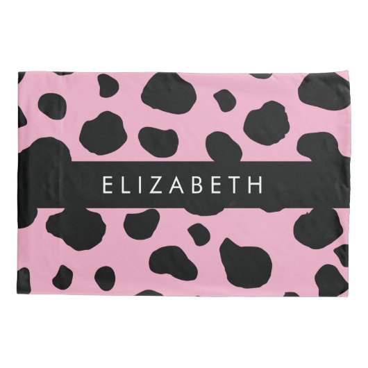 Koe Print, Koe Vlekken, Roze Koe, Jouw naam Kussensloop (Achterkant)