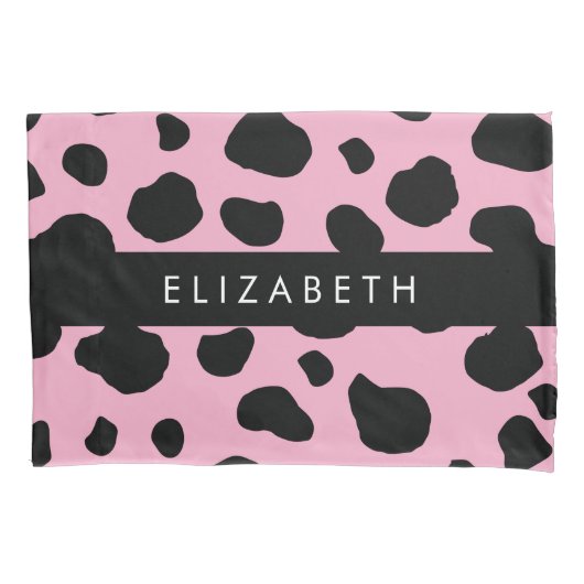 Koe Print, Koe Vlekken, Roze Koe, Jouw naam Kussensloop (Voorkant)