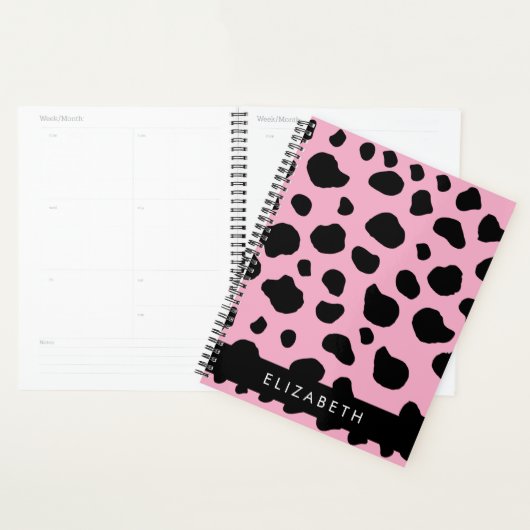 Koe Print, Koe Vlekken, Roze Koe, Jouw naam Planner (Display)
