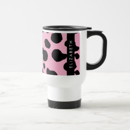 Koe Print, Koe Vlekken, Roze Koe, Jouw naam Reisbeker