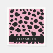 Koe Print, Koe Vlekken, Roze Koe, Jouw naam Servet (Voorkant)
