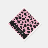 Koe Print, Koe Vlekken, Roze Koe, Jouw naam Servet (Hoek)