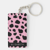 Koe Print, Koe Vlekken, Roze Koe, Jouw naam Sleutelhanger (achterkant)
