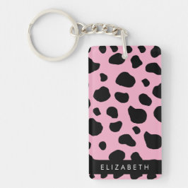 Koe Print, Koe Vlekken, Roze Koe, Jouw naam Sleutelhanger