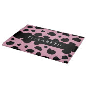 Koe Print, Koe Vlekken, Roze Koe, Jouw naam Snijplank (Hoek)