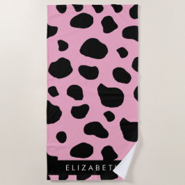 Koe Print, Koe Vlekken, Roze Koe, Jouw naam Strandlaken