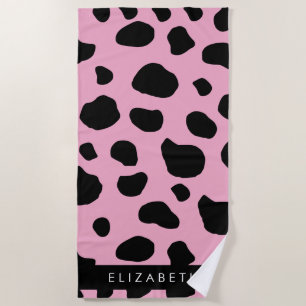 Koe Print, Koe Vlekken, Roze Koe, Jouw naam Strandlaken