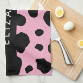 Koe Print, Koe Vlekken, Roze Koe, Jouw naam Theedoek (Quarter Fold)