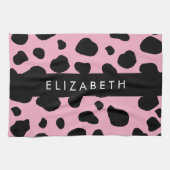 Koe Print, Koe Vlekken, Roze Koe, Jouw naam Theedoek (Horizontaal)