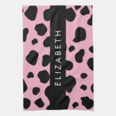 Koe Print, Koe Vlekken, Roze Koe, Jouw naam Theedoek (Verticaal)