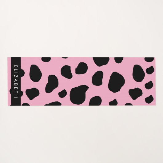 Koe Print, Koe Vlekken, Roze Koe, Jouw naam Yogamat (Achterkant (horizontaal))