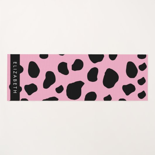 Koe Print, Koe Vlekken, Roze Koe, Jouw naam Yogamat (Voorkant (horizontaal))