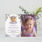 Koe Print Meisje Verjaardag Bloemen Fotouitnodigin Bedankkaart (Staand voorkant)